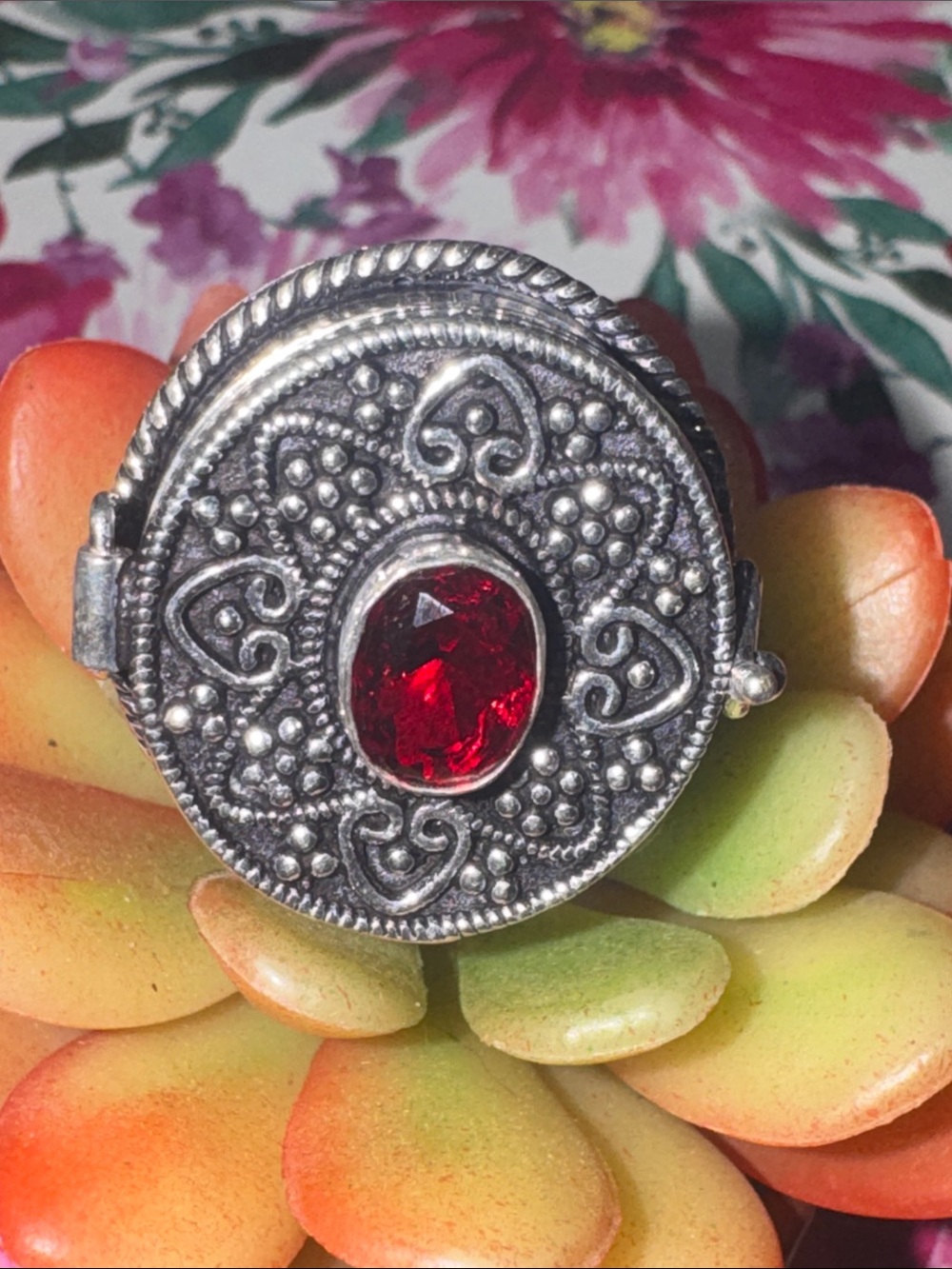 Silver Garnet Poison Ring